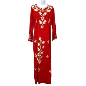 Vintage Red Embroidered Caftan Dress - GORGEOUS!
